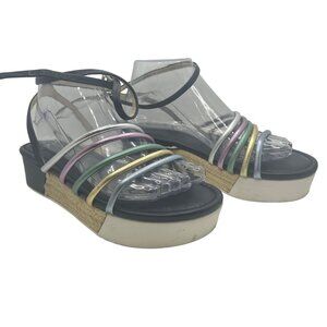 Louise Et Cie Colorful Strappy Clear Wedge Sandals With Ankle Strap 8.5